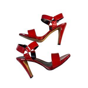 Karl Lagerfeld Paris Women's Leather Cieone Heeled Open-Toe Sandal Red 7.5
